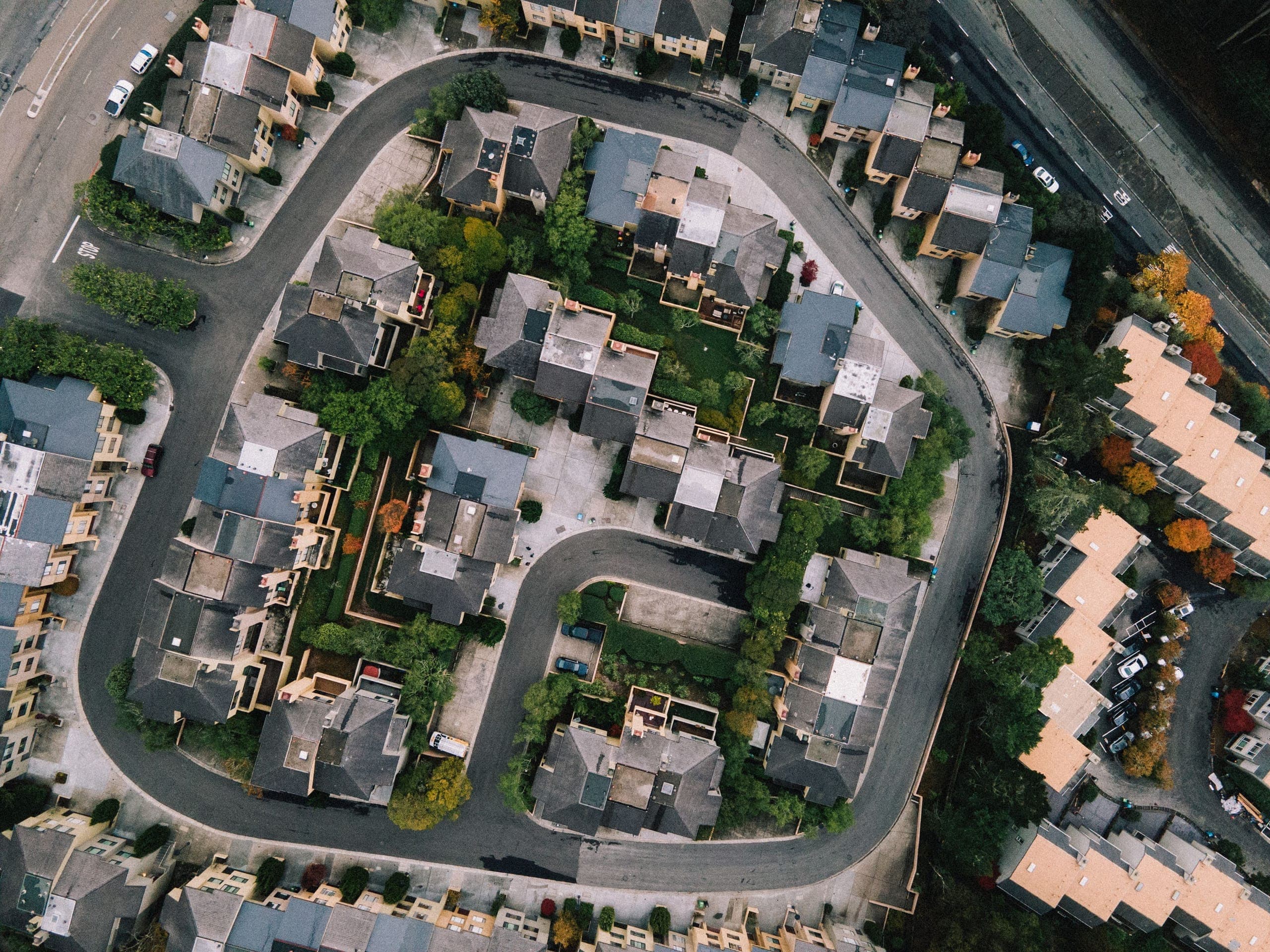 Aerial view of a modern residential neighborhood
